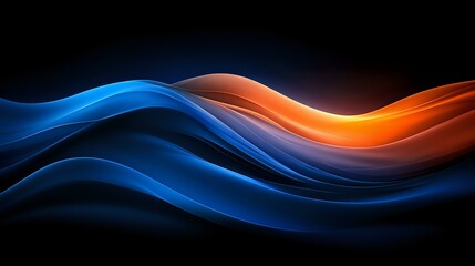 Poster - Abstract flowing waves in contrasting blue and orange colors create dynamic movement against dark background, suitable for modern business presentations.