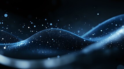 Aufkleber - glowing blue wave with sparkling particles flowing on dark background creates magical atmosphere for