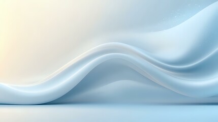Poster - Soft flowing waves of light blue and white fabric create gentle curves against neutral background, suggesting movement and elegance in minimalist style.