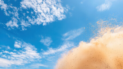 Wall Mural - vibrant blue sky with scattered clouds and cloud of dust rising dramatically evokes sense