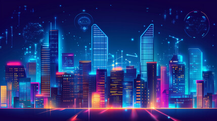 Wall Mural - night city skyline