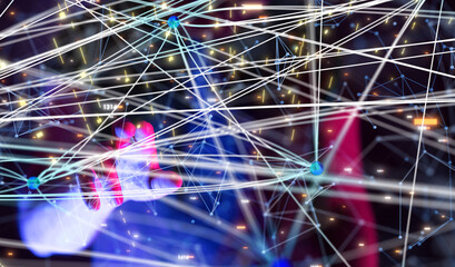 Poster - global network. blockchain. 3d illustration. neural networks and artificial intelligence. abstract