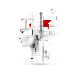 Aufkleber - Architecture of the Mind: A Blueprint of Imagination and Creation Blending Design and Human Thought
