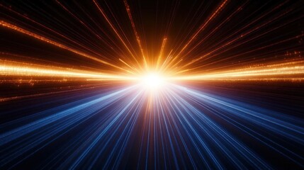 Poster - a bright light emanating from the center of streaks in space