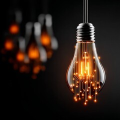Aufkleber - Digital Illumination: A Tech-Integrated Light Bulb Radiating Innovation and Bright Future on a Dark Backdrop
