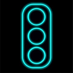 Poster - A glowing blue traffic signal with three circular illuminated lights