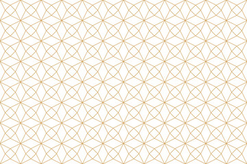 Wall Mural - golden geometric seamless pattern on white background. intersecting circles, squares, and lines crea