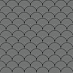 Wall Mural - Scale seamless pattern, art deco arc repeat tile in black and grey. Vector illustration.