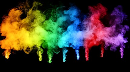 Poster - Colorful flowing smoke rising from the ground against black background