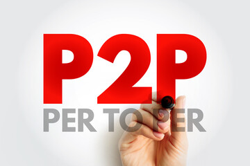 Poster - P2P Peer-to-peer networking - distributed application architecture that partitions tasks or workloads between peers, acronym text concept background