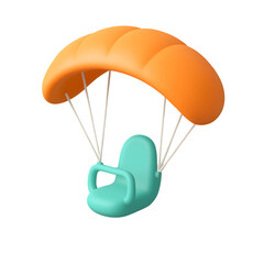 Poster - Colorful 3D parachute icon featuring a turquoise seat and an orange canopy against a transparent background