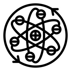 Poster - atom with elliptical orbits line icon, atomic energy concept. vector graphics. rotation arrows of at