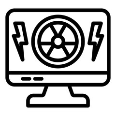 Aufkleber - Monitor screen and radiation seal line icon, atomic energy concept. Vector graphics. Display, radioactive and lightning sign on white background, style mobile or design.
