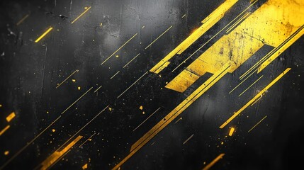 Poster - abstract graphic design featuring yellow shapes over a black background