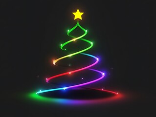 Poster - A colorful minimalist Christmas tree with a golden star on top