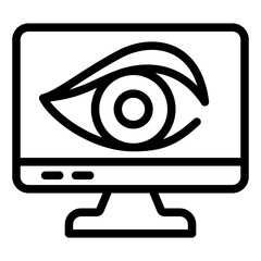 Fototapete - Monitor screen with human eye line icon, hacker attacks concept. Vector graphics. Display and antivirus sign on white background, style mobile or design.
