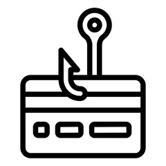 Poster - Credit card with hook line icon, hacker attacks concept. Vector graphics. Unsecure fraud trick payment, bank carding sign on white background, style mobile or design.