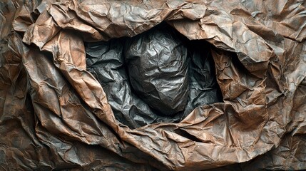 Poster - Abstract Crumpled Paper Art: Brown and Black Texture