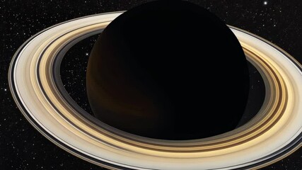Wall Mural - Illustration of a distant ringed planet with creamy white bands against a starry backdrop in deep space creating an atmospheric scene.