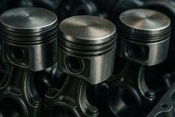 Poster - Detailed Macro Shot of Engine Pistons with Industrial Design Elements