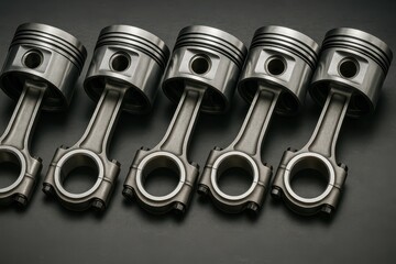 Poster - Close-Up View of Engine Pistons with Connecting Rods on Dark Background