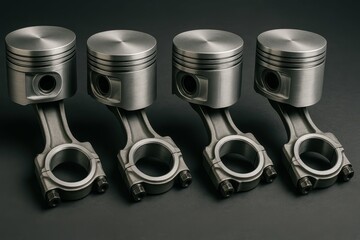Poster - Close-Up of Engine Pistons with Connecting Rods in Metallic Finish