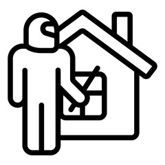 Poster - Thief man with mask at house line icon, insurance event concept. Vector graphics. Cottage building theft crime risk sign on white background, style mobile or design.