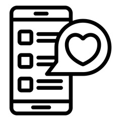 Poster - Smartphone with romantic message line icon, mother day concept. Vector graphics. Phone with heart bubble sign on white background, style mobile or design.