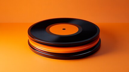 Poster - Abstract Black Orange Vinyl Records Stack Modern Design Graphic Resource Minimalist Style Digital Art Background Texture Illustration Template for Web