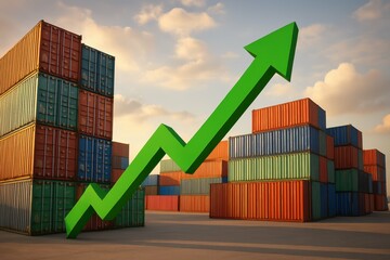 Poster - Rising Trade Indicators with Cargo Containers and Growth Arrow