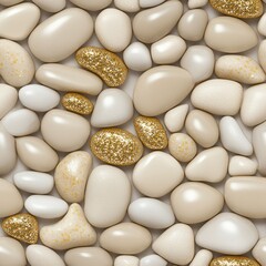 Poster - Shiny golden pebbles with cream accents create an elegant, textured pattern suitable for luxury design projects SEAMLESS PATTERN