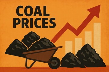 Poster - Surging Coal Prices Graphic with Wheelbarrow and Upward Trend