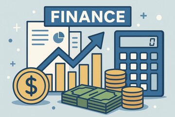 Poster - Growth Concept in Finance with Graphs, Calculator, and Currency