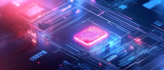 Fototapete - Exploring digital innovations futuristic technology interface virtual space graphic design abstract environment close-up view