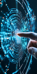 Fototapete - Interactive digital technology touching the future of innovation cyber environment visual concept close-up perspective