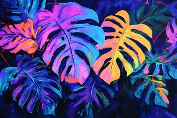 Poster - Electric Tropics A Dazzling Neon-Infused Leaf Display