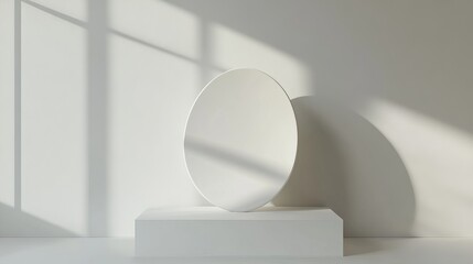 Aufkleber - Elegant White Oval Shape Minimalist Product Display Platform Mockup Background Studio Lighting Clean Modern Design Simple Aesthetic Photography       