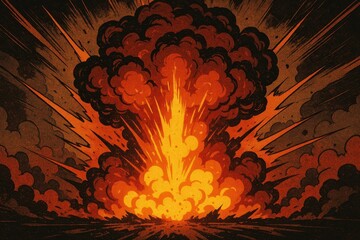 Poster - Fiery Explosion Artwork with Bold Colors and Dramatic Effects