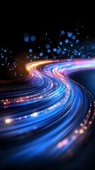 Aufkleber - dynamic glowing light trails curve through dark space with blue and orange streaks creating futurist