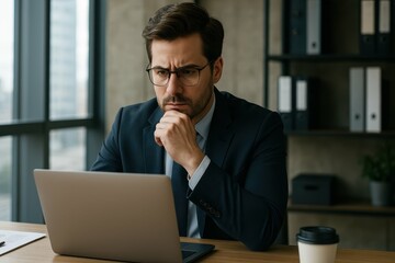 Poster - Focused Businessman Analyzing Data in Modern Office Setting
