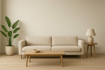 Poster - Minimalist Room Design with Neutral Tones and Simple Furniture Elements