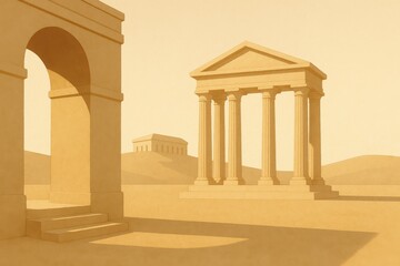 Poster - Minimalist Roman Architecture Scene in Soft Earth Tones