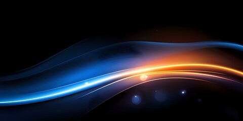 Aufkleber - abstract glowing waves of blue and orange light with lens flares create dynamic motion effect agains