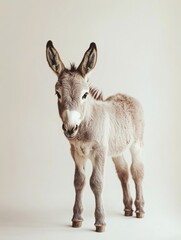 Aufkleber - Mini donkey stands gracefully in a rustic setting with soft shadows highlighting its features against a white background
