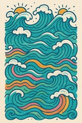 Poster - Vibrant Ocean Wave Design with Elements of Simplicity and Color