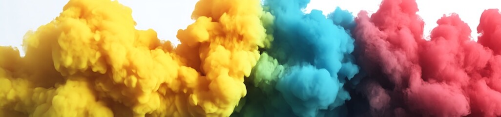 Poster - Abstract Multicolored Smoke Plumes on White Background