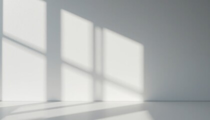 Poster - Dynamic shadows casting patterns on minimalist wall studio interior photography bright environment side view light and space concept