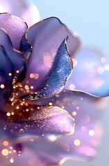Poster - Magical flower petals in purple and blue tones with golden sparkles and bokeh effects creating dreamy artistic macro composition for fantasy backgrounds.