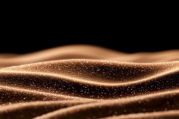 Poster - Glowing golden waves with sparkling particles on black background create mesmerizing abstract pattern. Luxury design element for festive backgrounds.