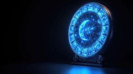 Wall Mural - intricate luminous portal with celestial crescent and starry design glows against dark background